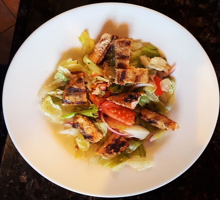 Lunch — Grilled Salmon with Lettuce, Tomato & Onion